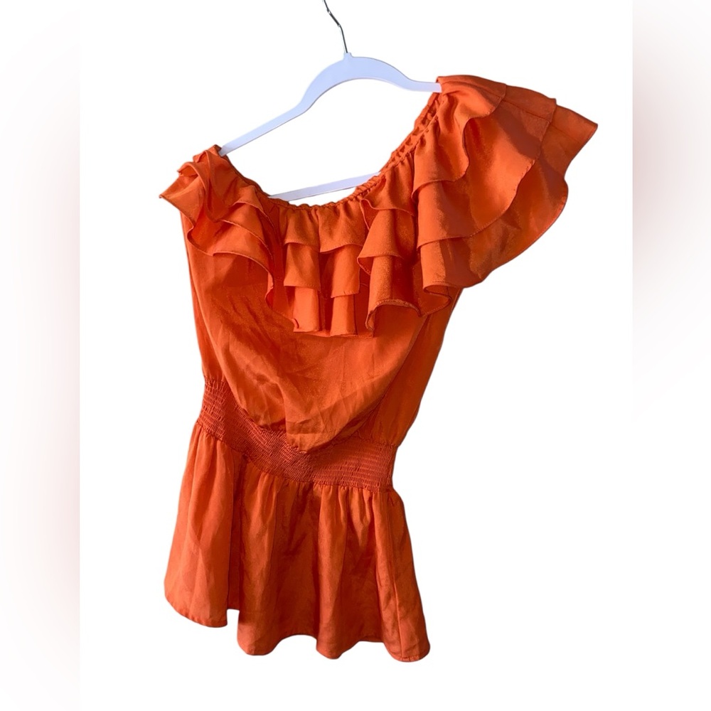 Picky girl | Orange Ruffled Women's Top sz M